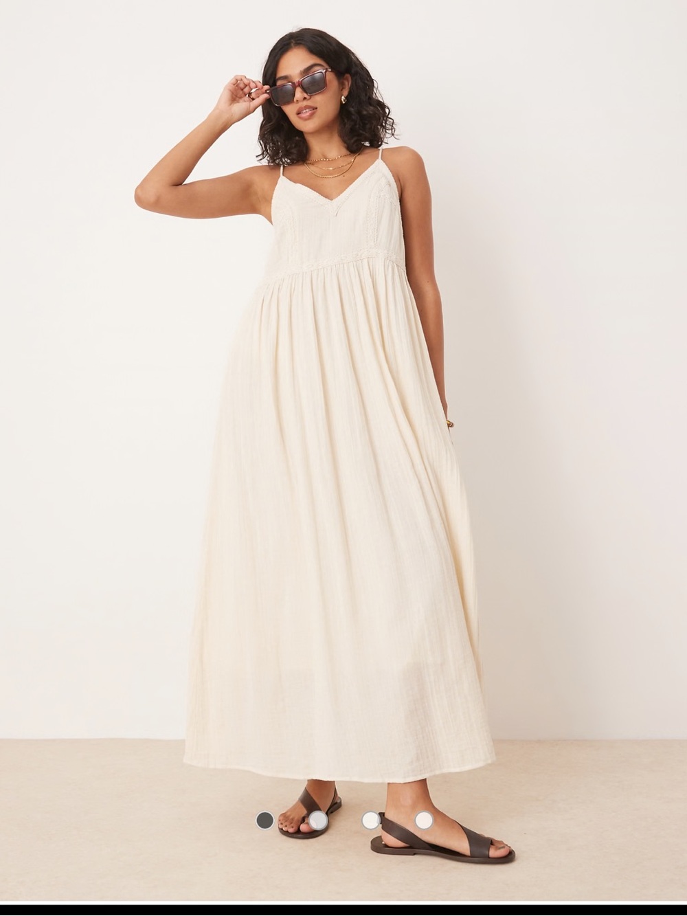 YAS Festival boho style crochet trim cami midi dress in cream